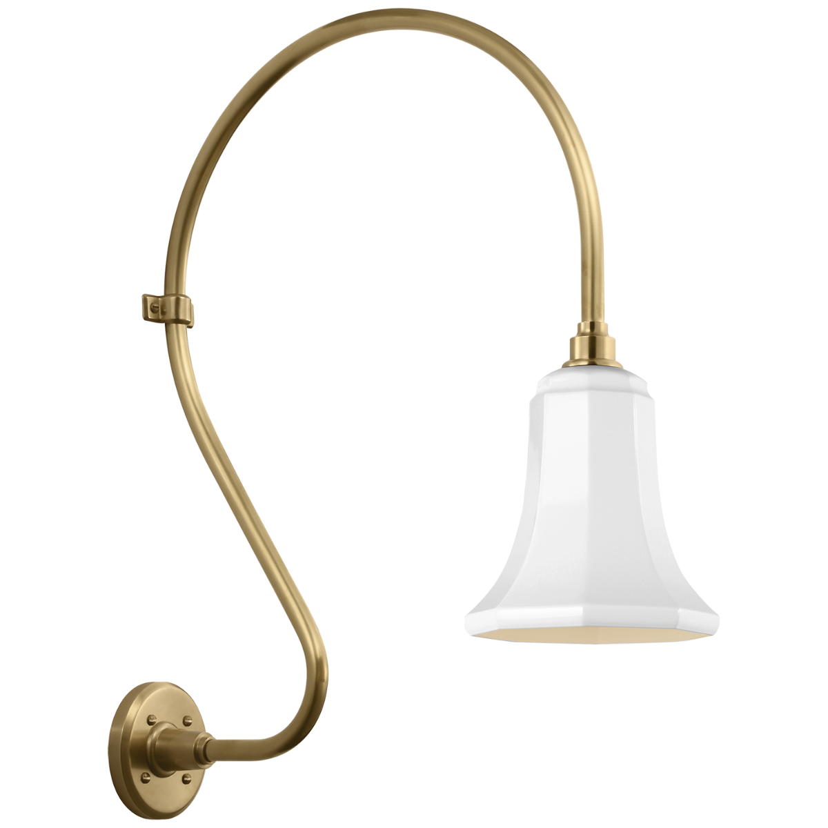 Academy 18" Larrabee Barn Light | Hand-Rubbed Antique Brass | 7.5 | 7.5" White Savannah Shade