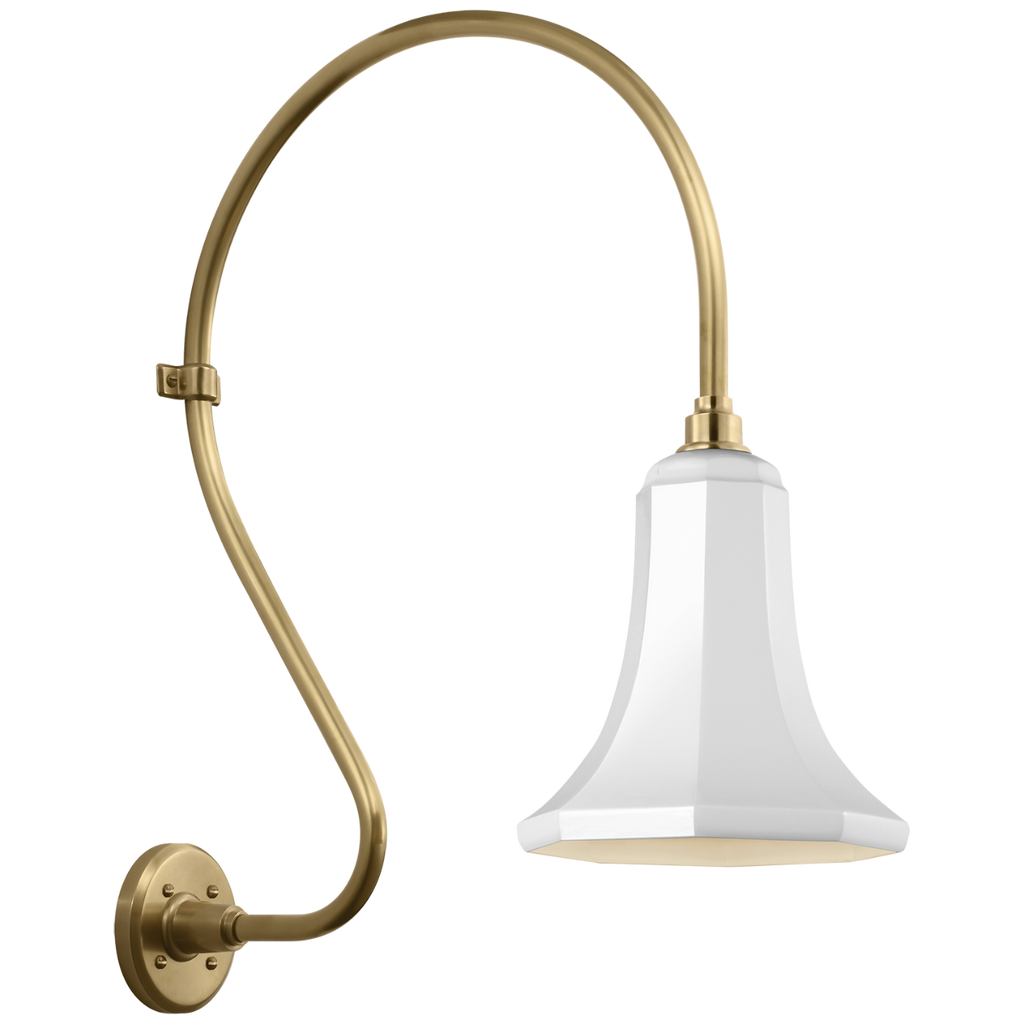 Academy 18" Larrabee Barn Light | Hand-Rubbed Antique Brass | 9.25 | 9.25" White Savannah Shade