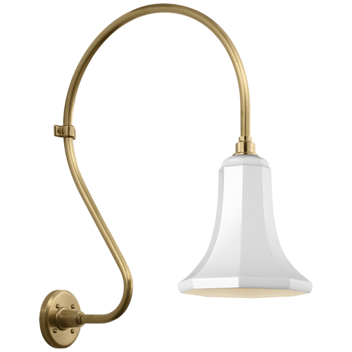 Academy 18" Larrabee Barn Light | Hand-Rubbed Antique Brass | 9.25 | 9.25" White Savannah Shade