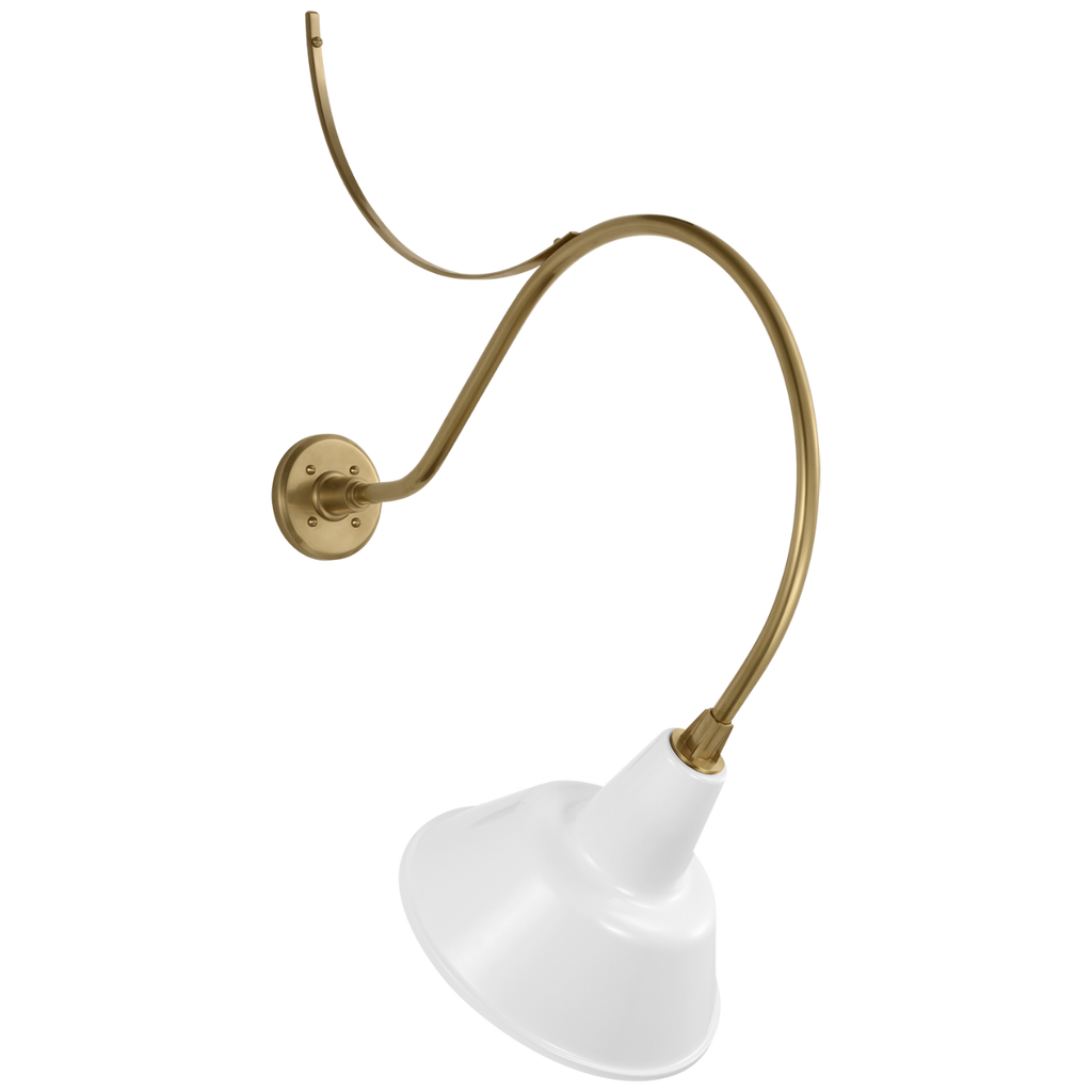 Academy 26.5" Anchored Larrabee Barn Light | Hand-Rubbed Antique Brass | 12.5 | 12.5" White Bowers Shade