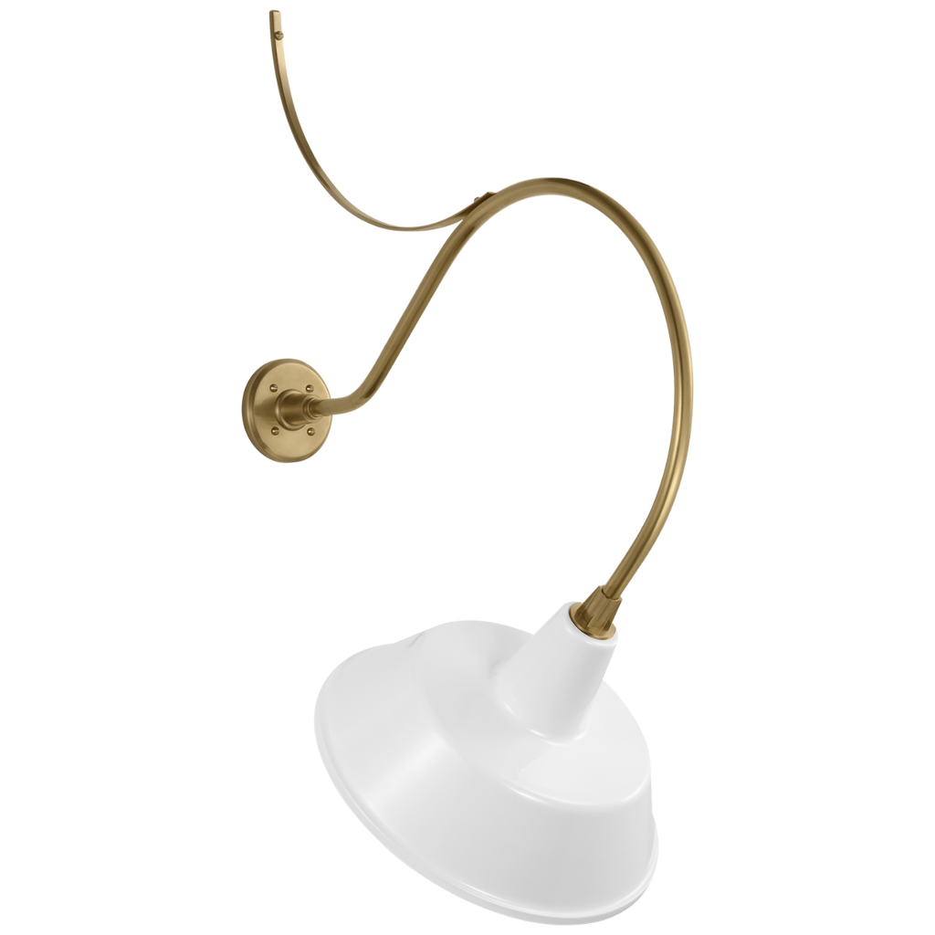Academy 26.5" Anchored Larrabee Barn Light | Hand-Rubbed Antique Brass | 16 | 16" White Bowers Shade