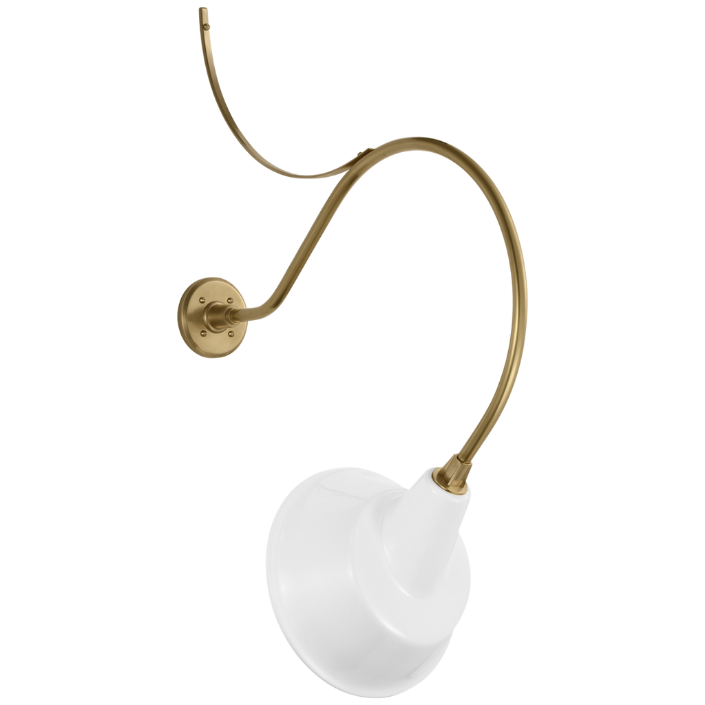 Academy 26.5" Anchored Larrabee Barn Light | Hand-Rubbed Antique Brass | 12.5 | 12.5" White Tilted Bowers Shade