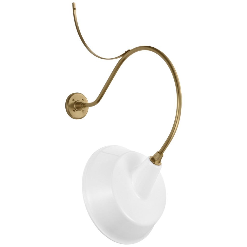 Academy 26.5" Anchored Larrabee Barn Light | Hand-Rubbed Antique Brass | 16 | 16" White Tilted Bowers Shade