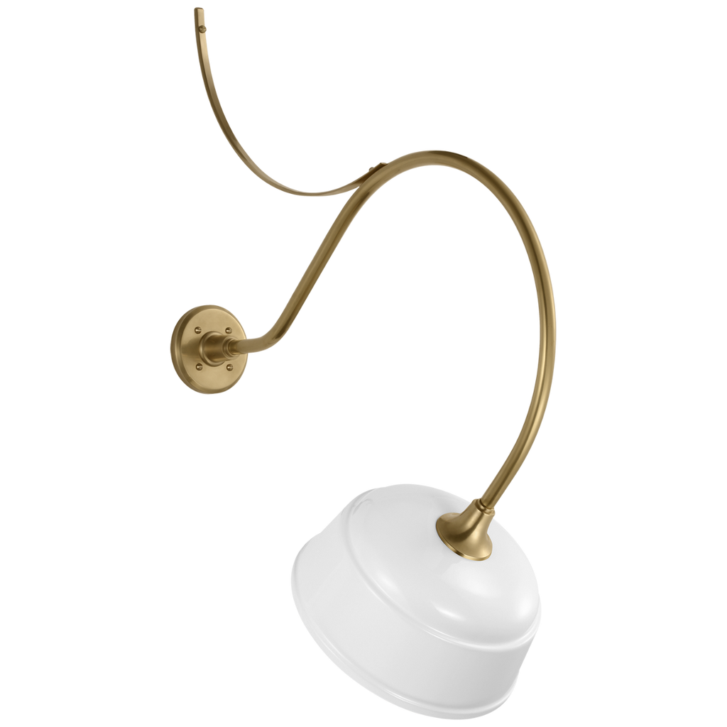 Academy 26.5" Anchored Larrabee Barn Light | Hand-Rubbed Antique Brass | 12.5 | 12.5" White Rockhouse Shade
