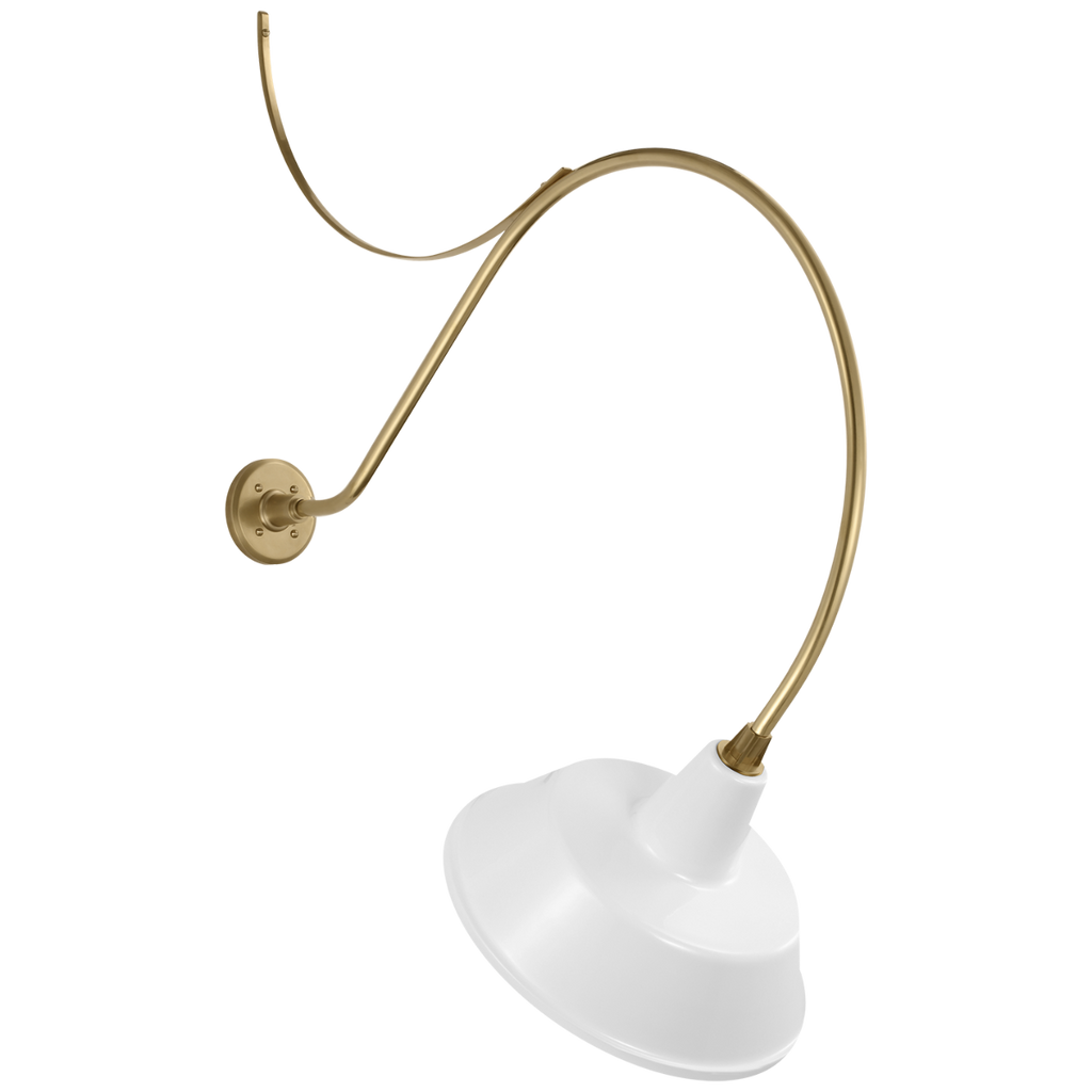 Academy 36" Anchored Larrabee Barn Light | Hand-Rubbed Antique Brass | 16 | 16" White Bowers Shade
