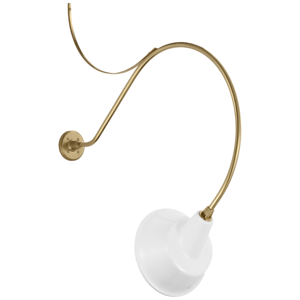 Academy 36" Anchored Larrabee Barn Light | Hand-Rubbed Antique Brass | 12.5 | 12.5" White Tilted Bowers Shade