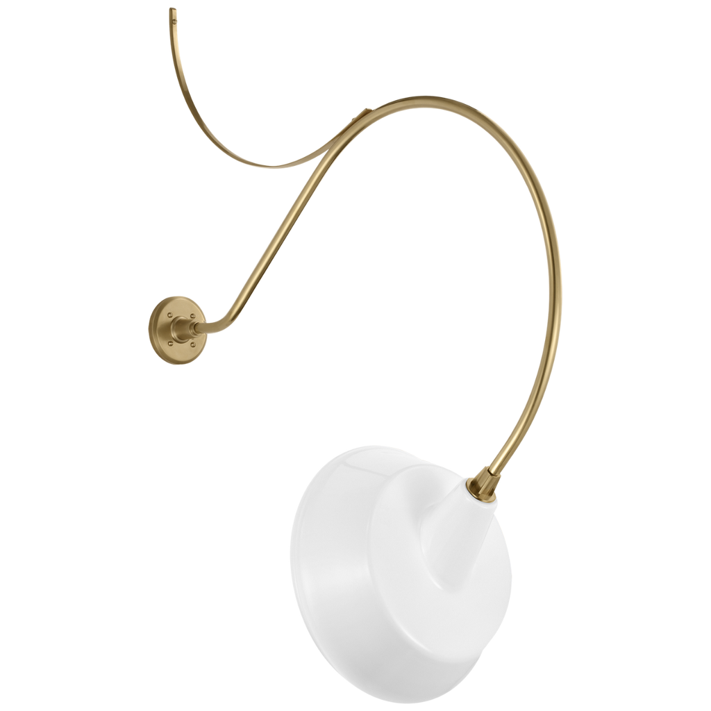 Academy 36" Anchored Larrabee Barn Light | Hand-Rubbed Antique Brass | 16 | 16" White Tilted Bowers Shade