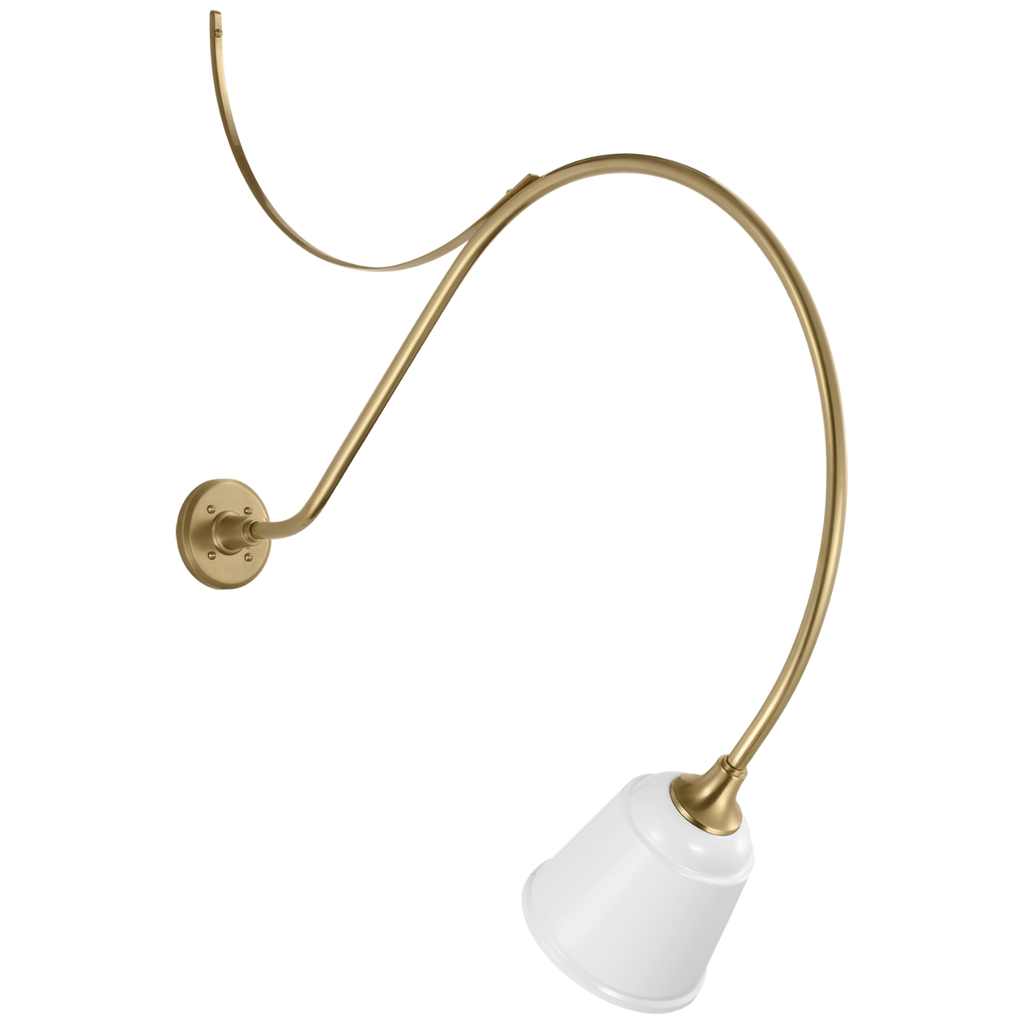 Academy 36" Anchored Larrabee Barn Light | Hand-Rubbed Antique Brass | 8 | 8" White Rockhouse Shade