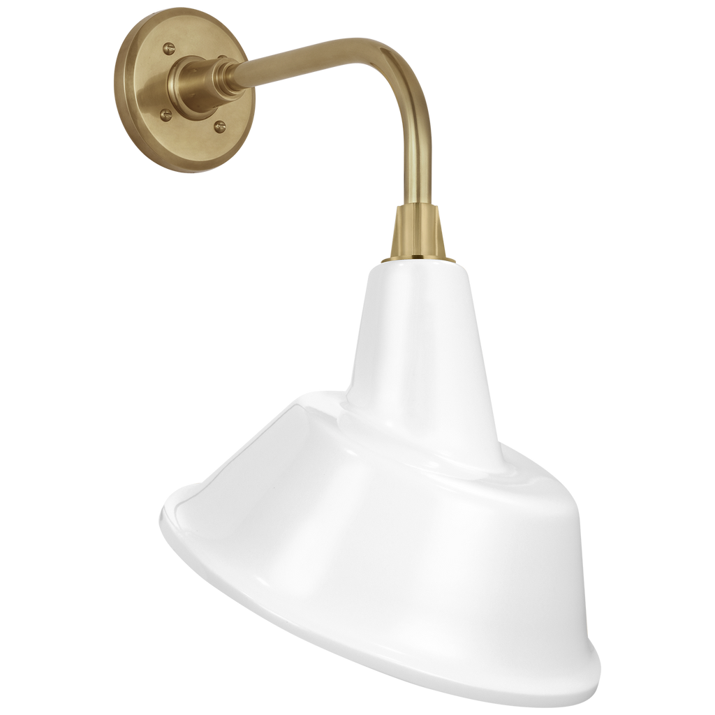Academy 11" Rex Barn Light | Hand-Rubbed Antique Brass | 12.5 | 12.5" White Tilted Bowers Shade