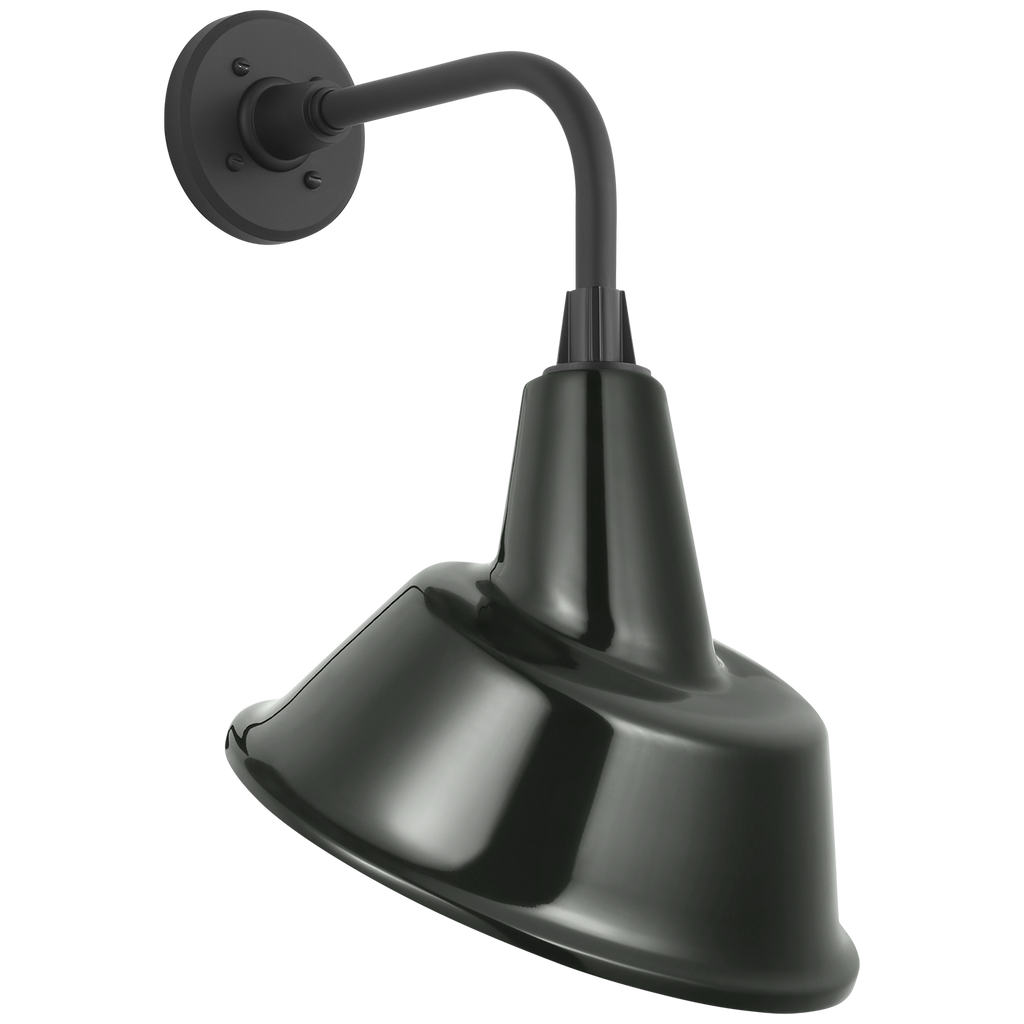 Academy 11" Rex Barn Light | Matte Black | 12.5 | 12.5" Green Tilted Bowers Shade