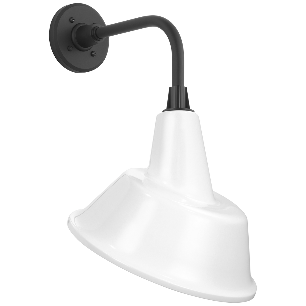 Academy 11" Rex Barn Light | Matte Black | 12.5 | 12.5" White Tilted Bowers Shade