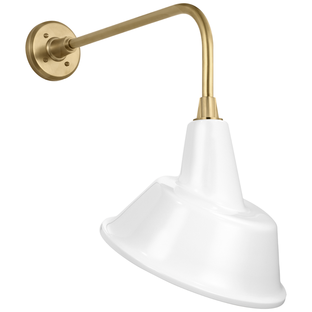 Academy 20" Rex Barn Light | Hand-Rubbed Antique Brass | 12.5 | 12.5" White Tilted Bowers Shade