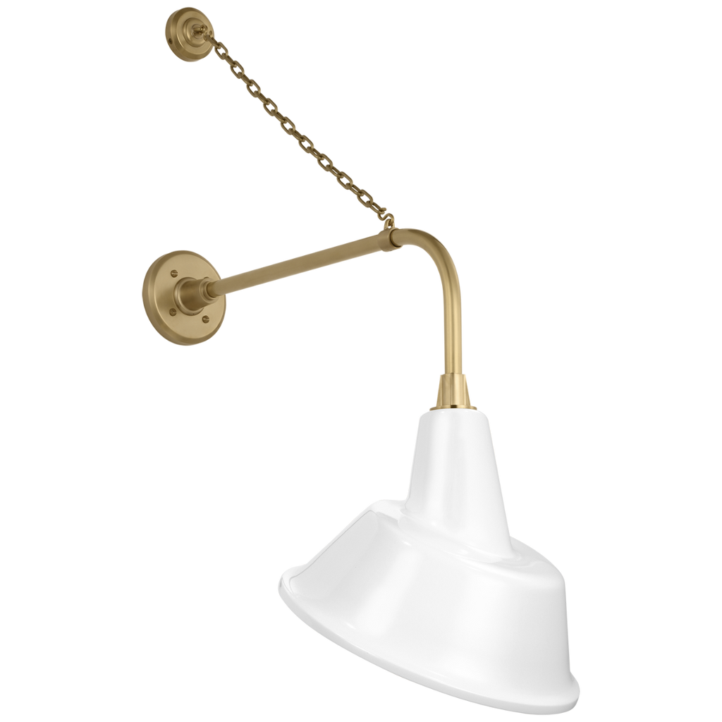 Academy 20" Anchored Rex Barn Light | Hand-Rubbed Antique Brass | 12.5 | 12.5" White Tilted Bowers Shade