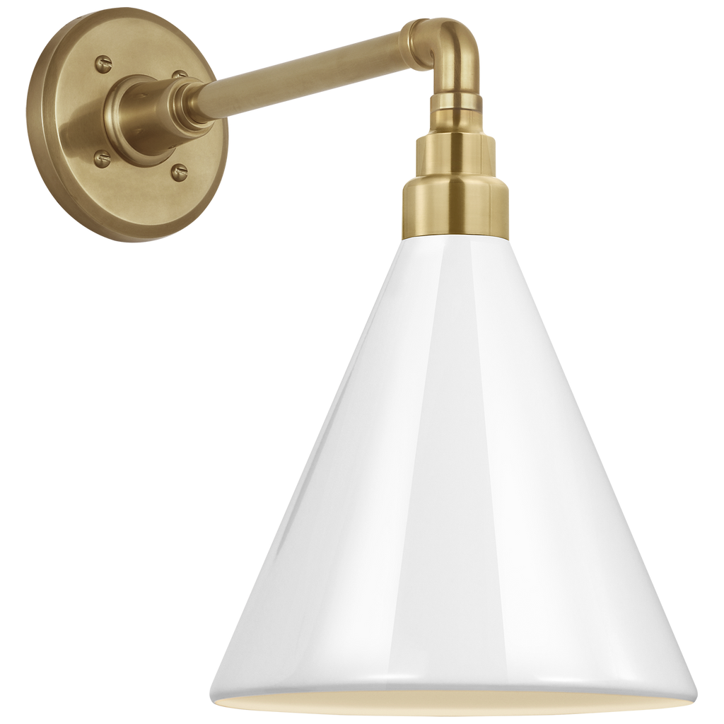 Academy 11" Mack Barn Light | Hand-Rubbed Antique Brass | 9 | 9" White Conical Savannah Shade