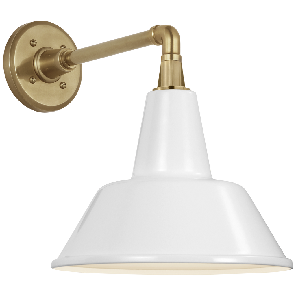 Academy 11" Mack Barn Light | Hand-Rubbed Antique Brass | 12.5 | 12.5" White Bowers Shade