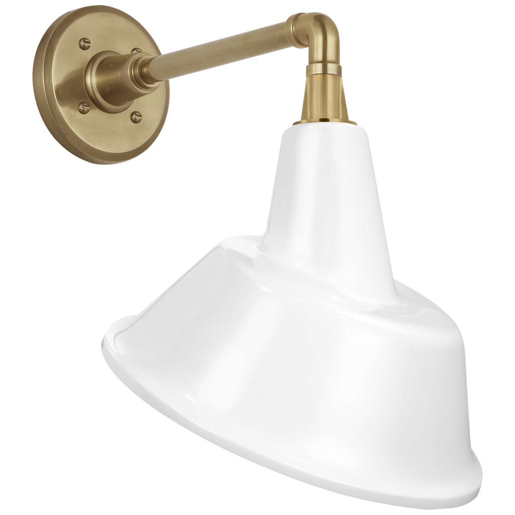 Academy 11" Mack Barn Light | Hand-Rubbed Antique Brass | 12.5 | 12.5" White Tilted Tilted Bowers Shade