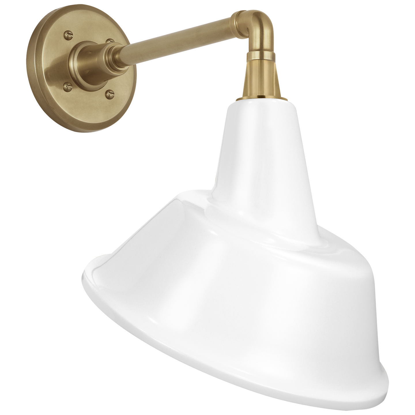 Academy 11" Mack Barn Light | Hand-Rubbed Antique Brass | 12.5 | 12.5" White Tilted Tilted Bowers Shade