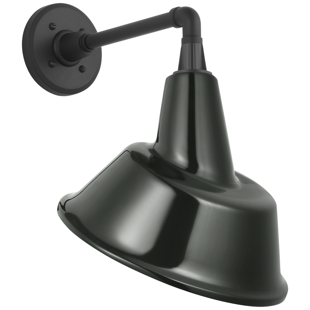 Academy 11" Mack Barn Light | Matte Black | 12.5 | 12.5" Green Tilted Bowers Shade