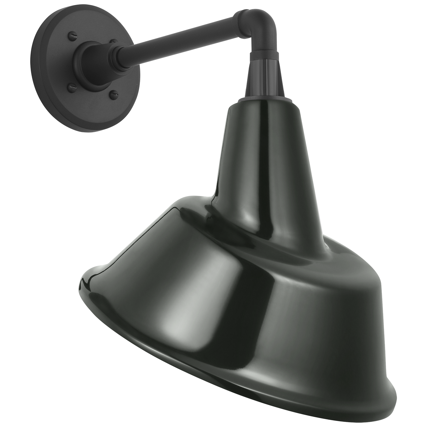 Academy 11" Mack Barn Light | Matte Black | 12.5 | 12.5" Green Tilted Bowers Shade