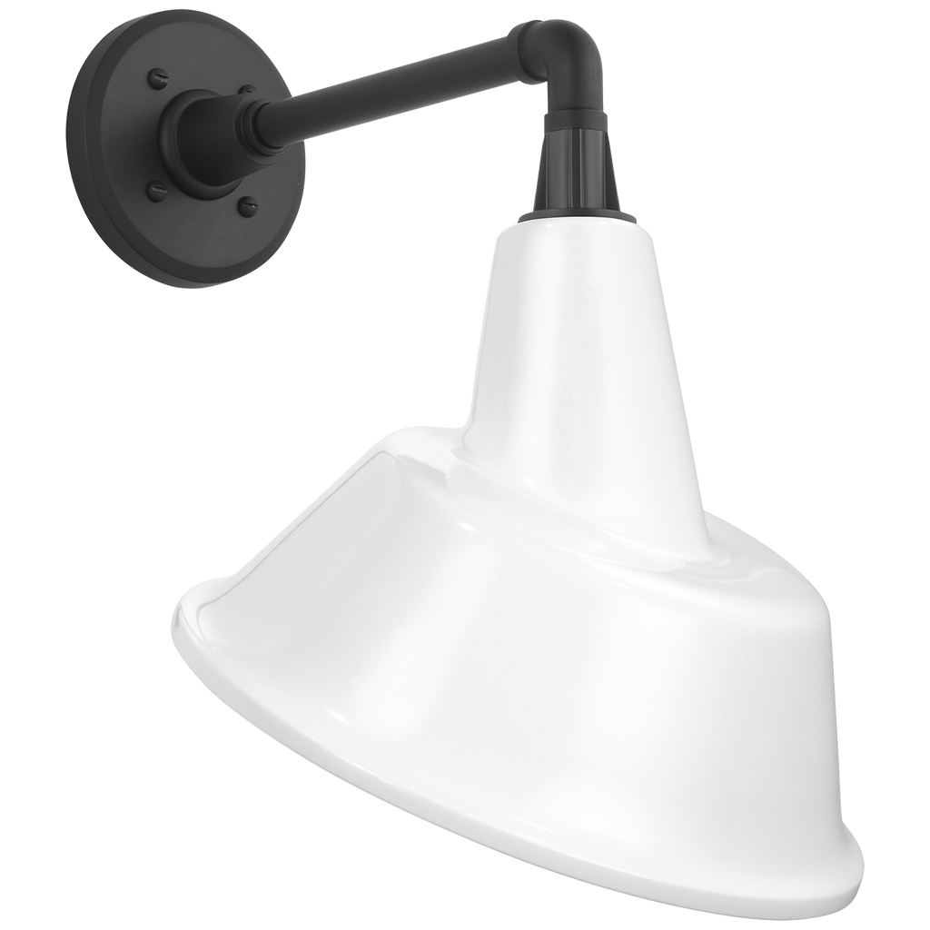 Academy 11" Mack Barn Light | Matte Black | 12.5 | 12.5" White Tilted Bowers Shade