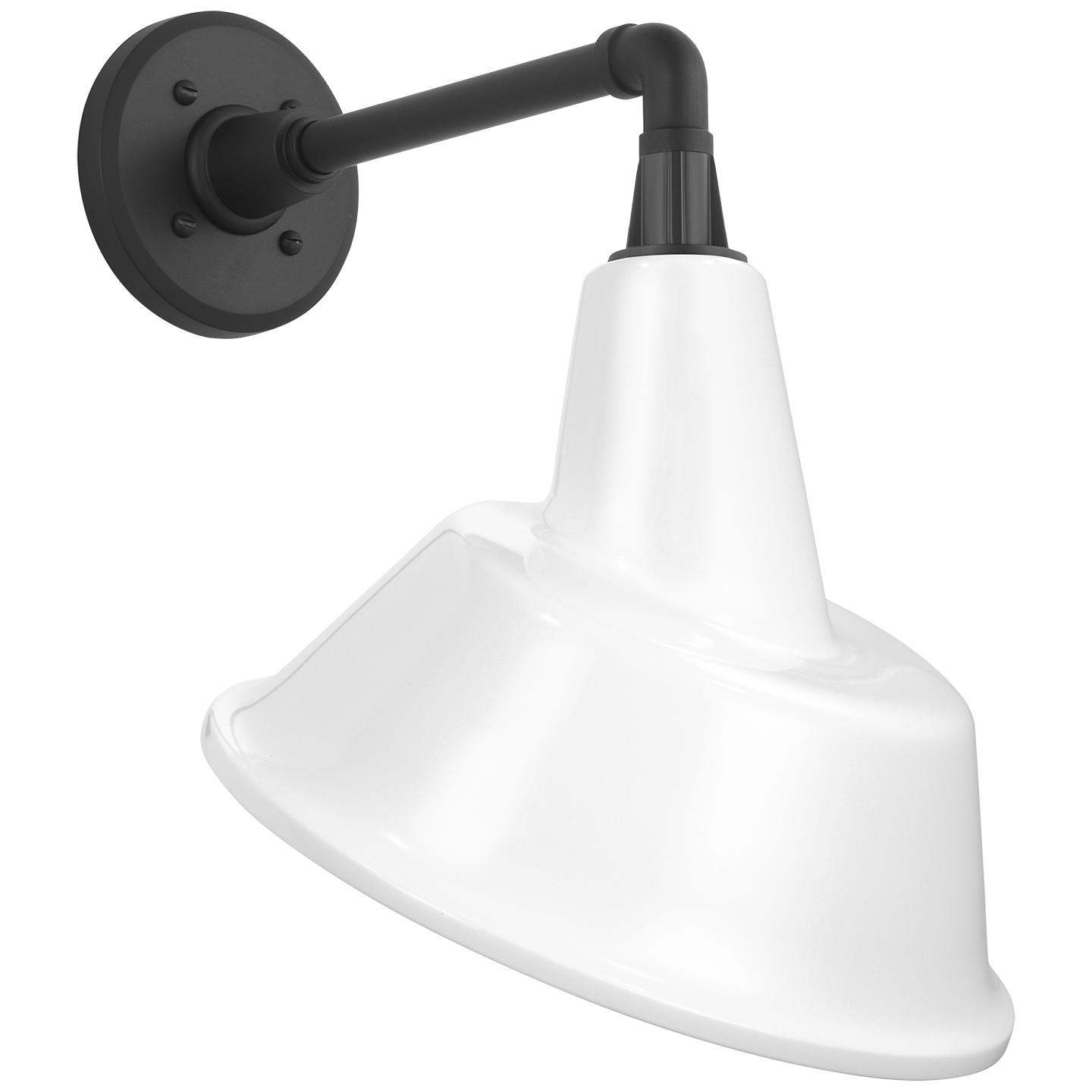 Academy 11" Mack Barn Light | Matte Black | 12.5 | 12.5" White Tilted Bowers Shade