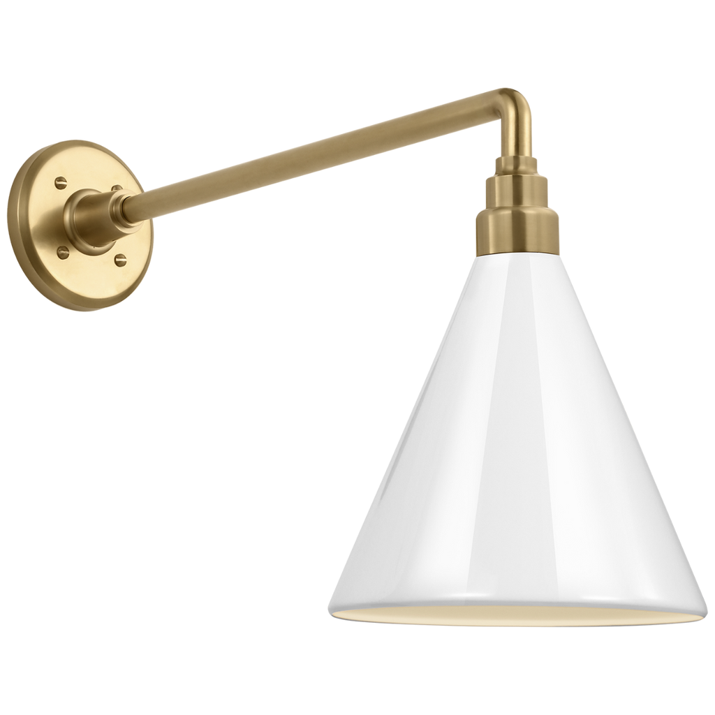 Academy 17.5" Mack Barn Light | Hand-Rubbed Antique Brass | 9 | 9" White Conical Savannah Shade