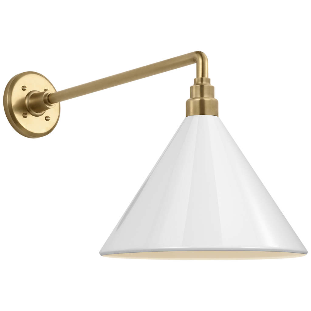 Academy 17.5" Mack Barn Light | Hand-Rubbed Antique Brass | 12.5 | 12.5" White Conical Savannah Shade