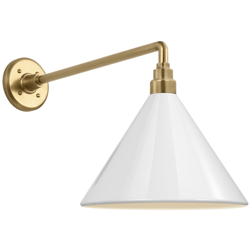 Academy 17.5" Mack Barn Light | Hand-Rubbed Antique Brass | 12.5 | 12.5" White Conical Savannah Shade