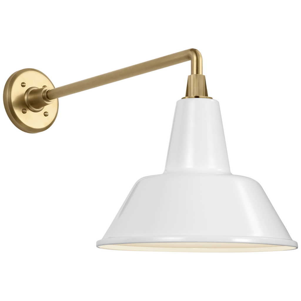 Academy 17.5" Mack Barn Light | Hand-Rubbed Antique Brass | 12.5 | 12.5" White Bowers Shade