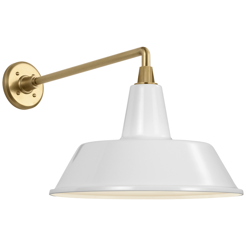 Academy 17.5" Mack Barn Light | Hand-Rubbed Antique Brass | 16 | 16" White Bowers Shade