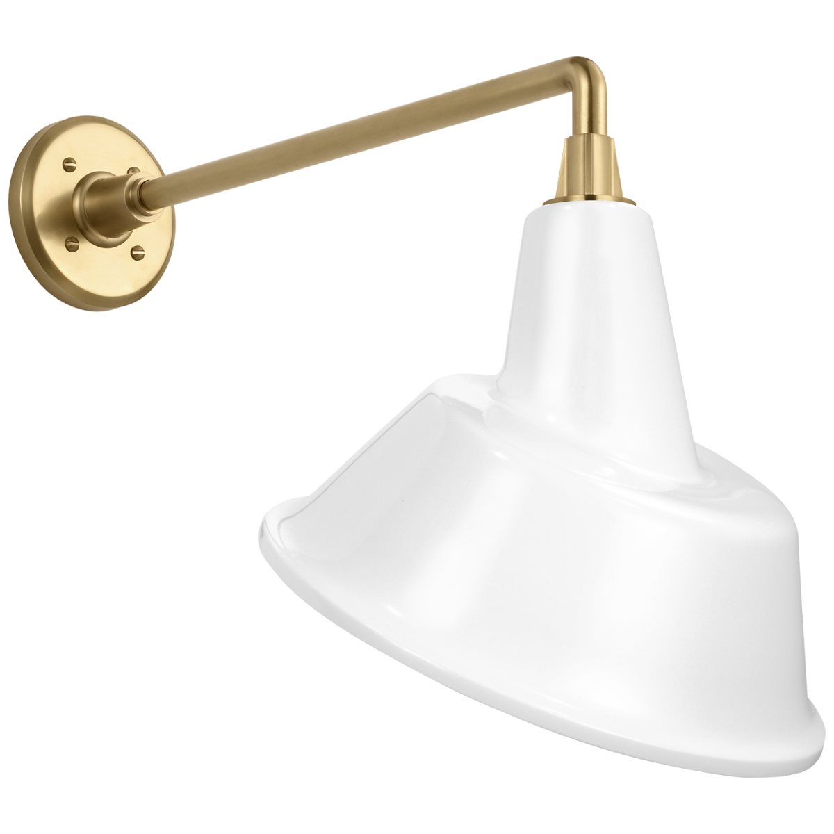 Academy 17.5" Mack Barn Light | Hand-Rubbed Antique Brass | 12.5 | 12.5" White Tilted Bowers Shade