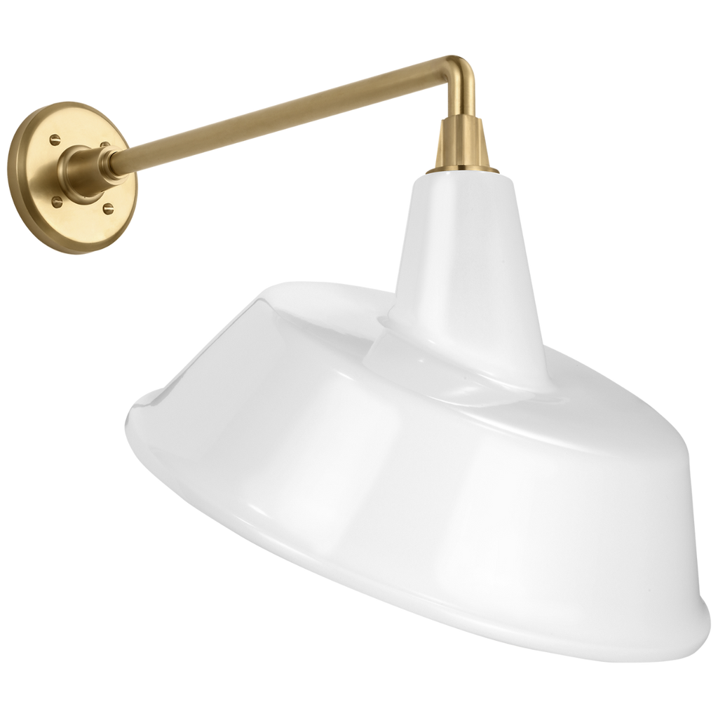 Academy 17.5" Mack Barn Light | Hand-Rubbed Antique Brass | 16 | 16" White Tilted Bowers Shade