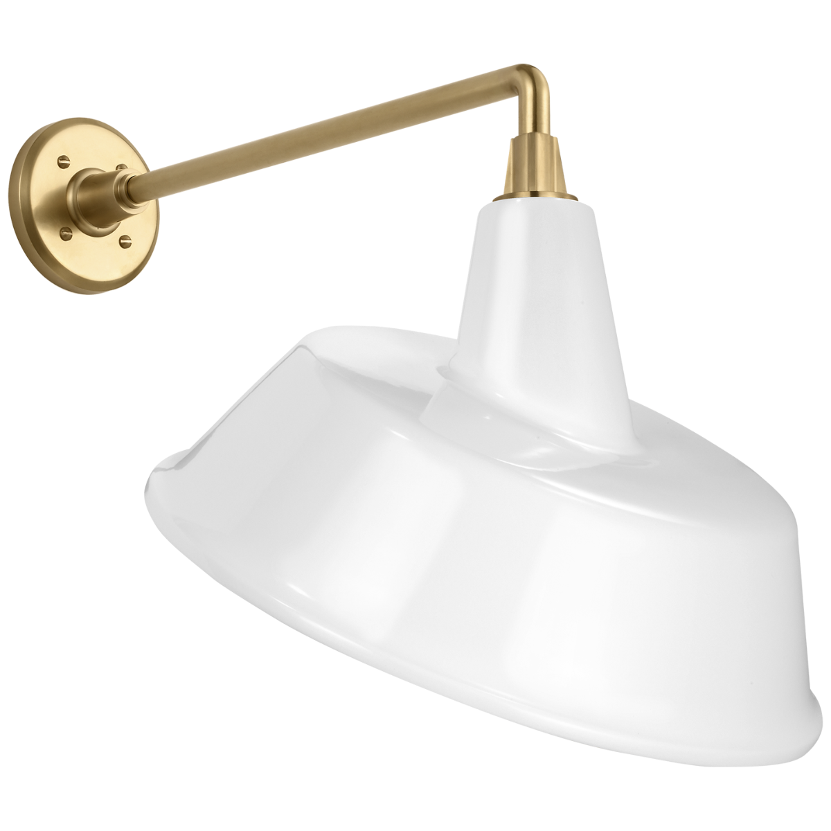 Academy 17.5" Mack Barn Light | Hand-Rubbed Antique Brass | 16 | 16" White Tilted Bowers Shade