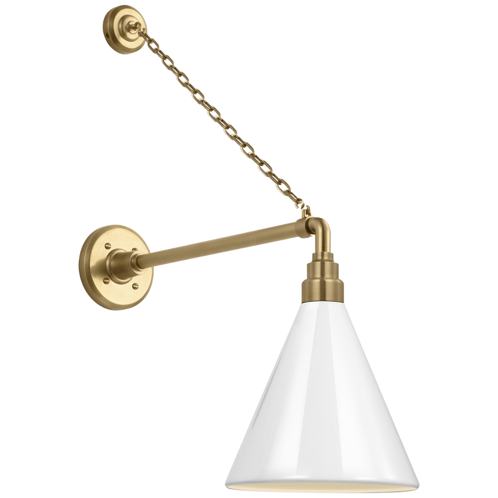 Academy 17.5" Anchored Mack Barn Light | Hand-Rubbed Antique Brass | 9 | 9" White Conical Savannah Shade