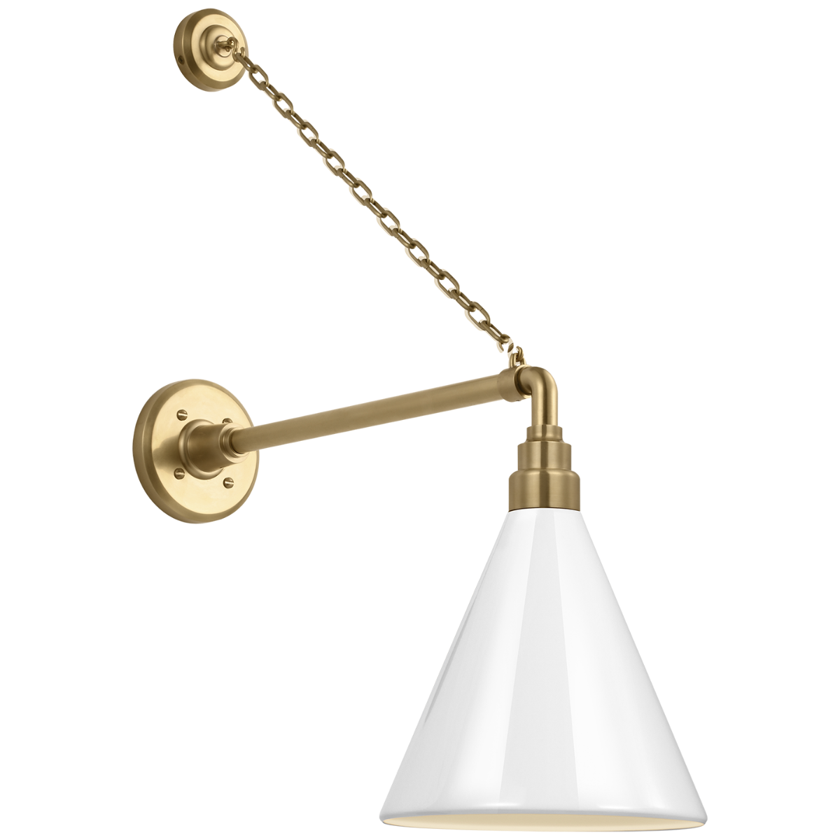 Academy 17.5" Anchored Mack Barn Light | Hand-Rubbed Antique Brass | 9 | 9" White Conical Savannah Shade