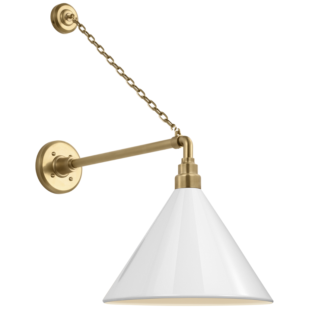 Academy 17.5" Anchored Mack Barn Light | Hand-Rubbed Antique Brass | 12.5 | 12.5" White Conical Savannah Shade