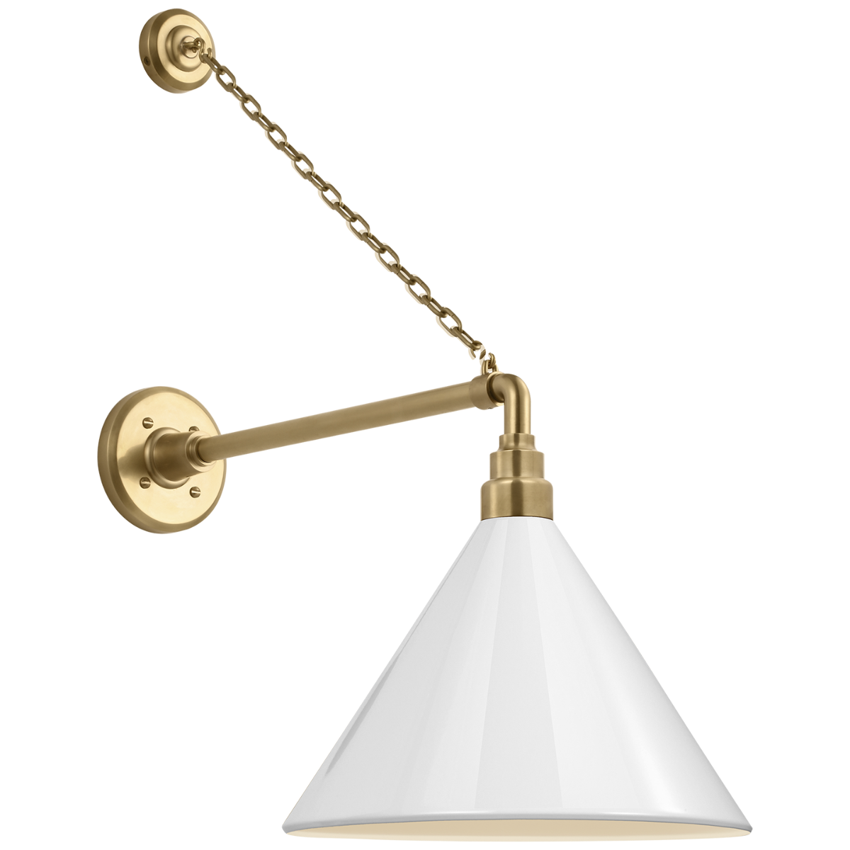 Academy 17.5" Anchored Mack Barn Light | Hand-Rubbed Antique Brass | 12.5 | 12.5" White Conical Savannah Shade