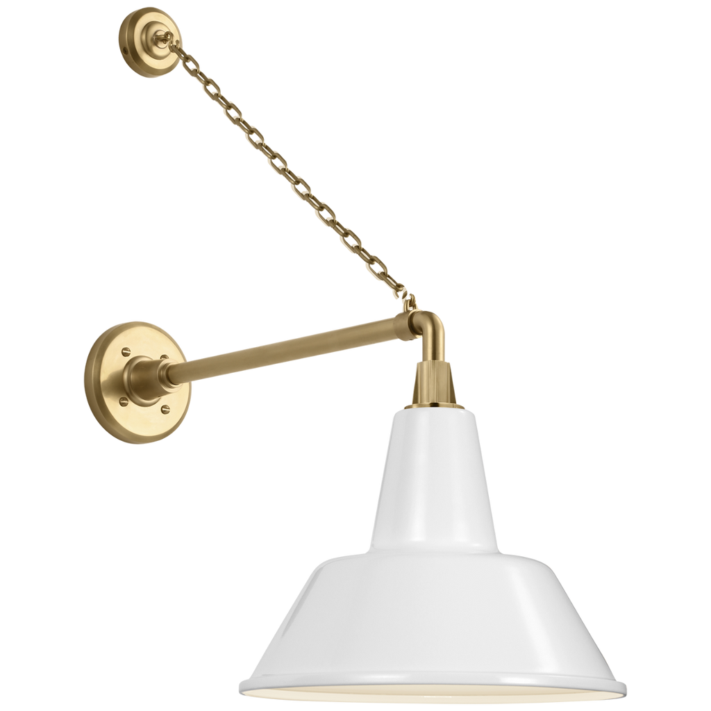 Academy 17.5" Anchored Mack Barn Light | Hand-Rubbed Antique Brass | 12.5 | 12.5" White Bowers Shade