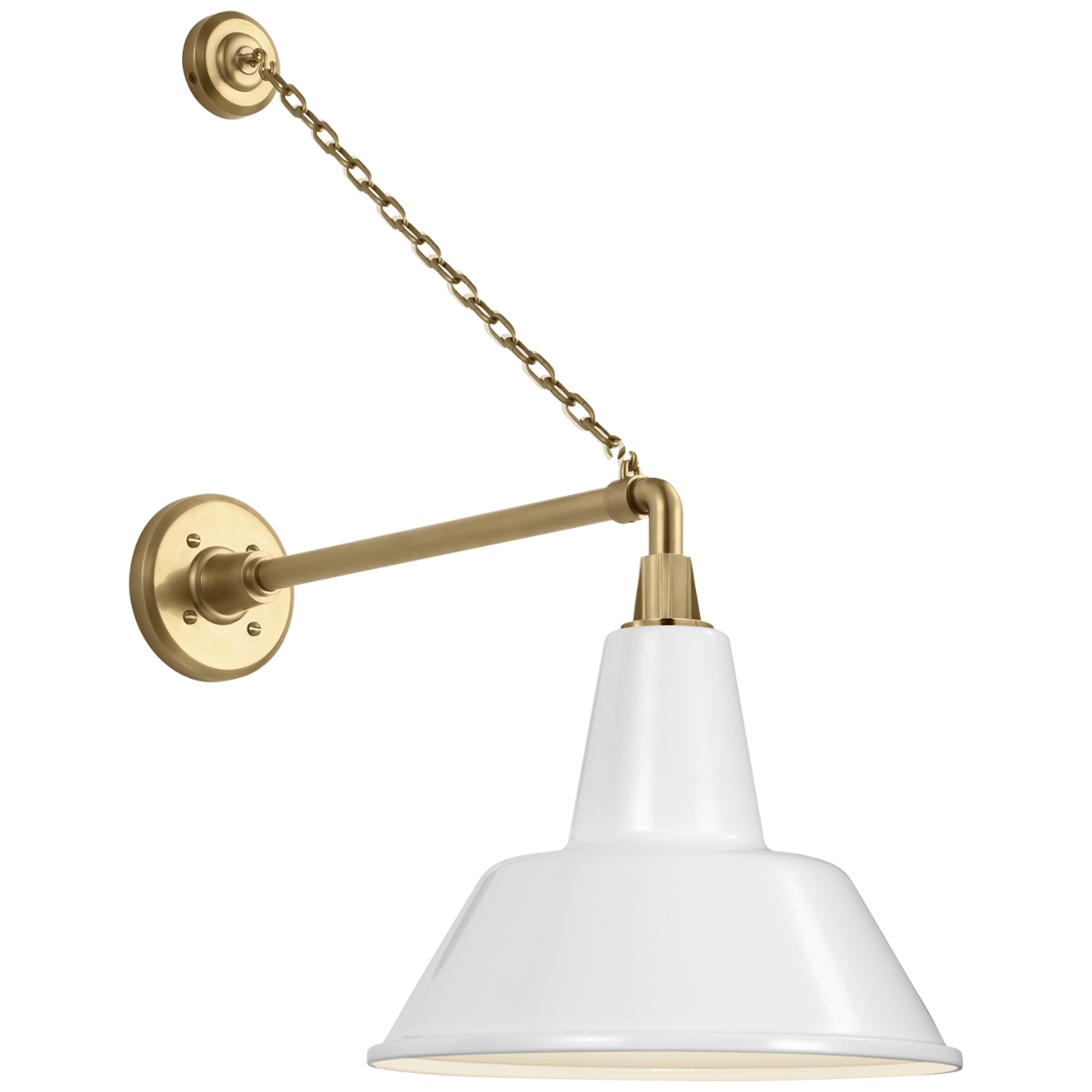 Academy 17.5" Anchored Mack Barn Light | Hand-Rubbed Antique Brass | 12.5 | 12.5" White Bowers Shade