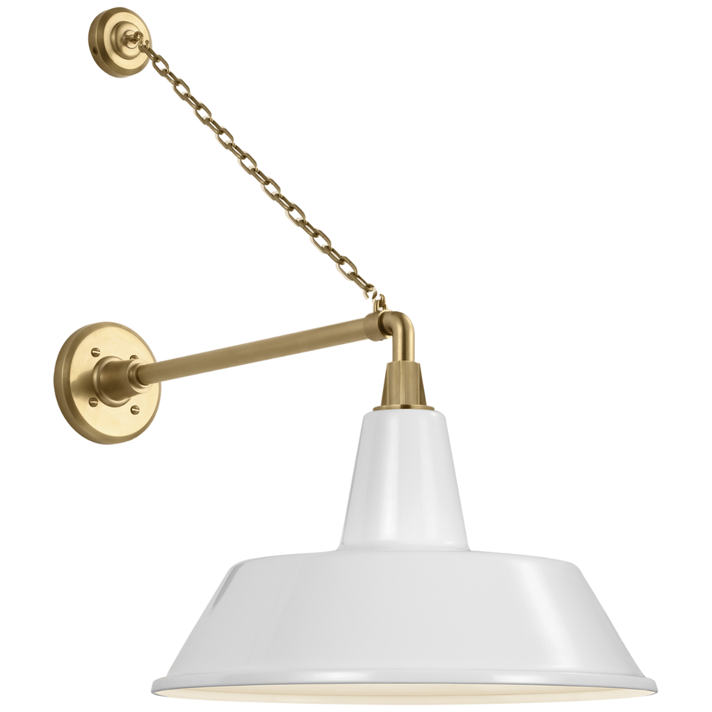 Academy 17.5" Anchored Mack Barn Light | Hand-Rubbed Antique Brass | 16 | 16" White Bowers Shade