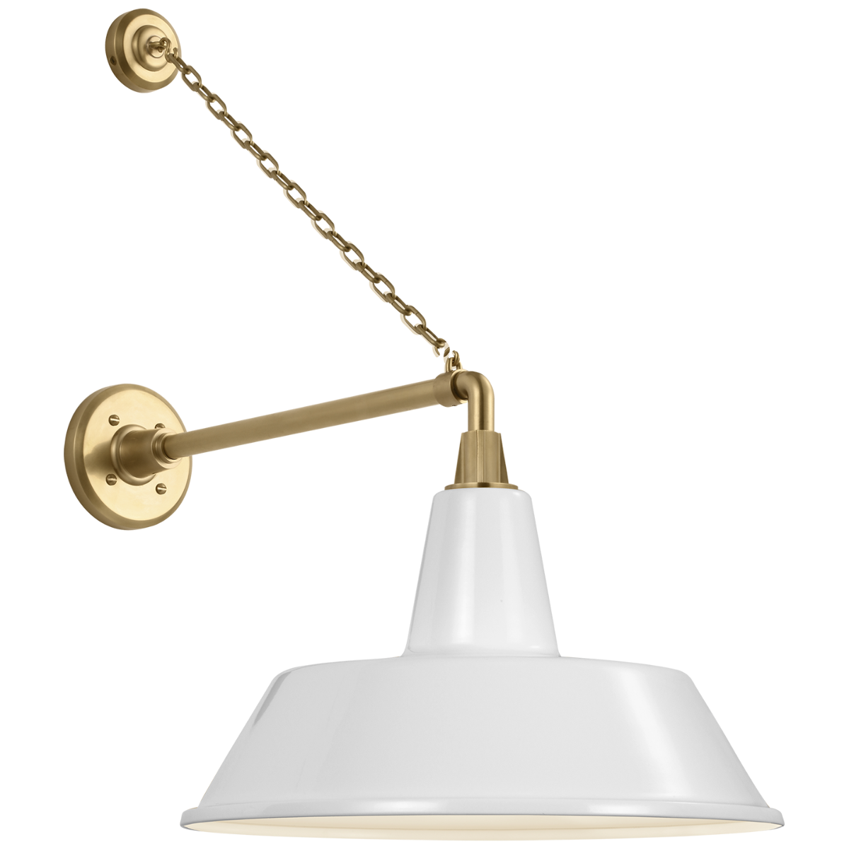 Academy 17.5" Anchored Mack Barn Light | Hand-Rubbed Antique Brass | 16 | 16" White Bowers Shade