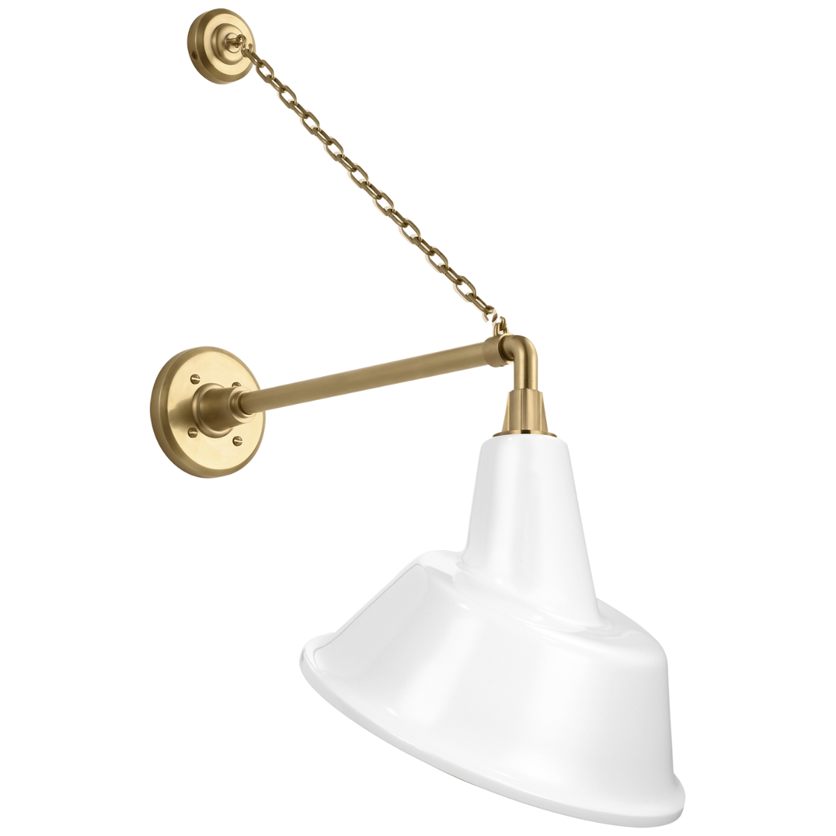 Academy 17.5" Anchored Mack Barn Light | Hand-Rubbed Antique Brass | 12.5 | 12.5" White Tilted Bowers Shade
