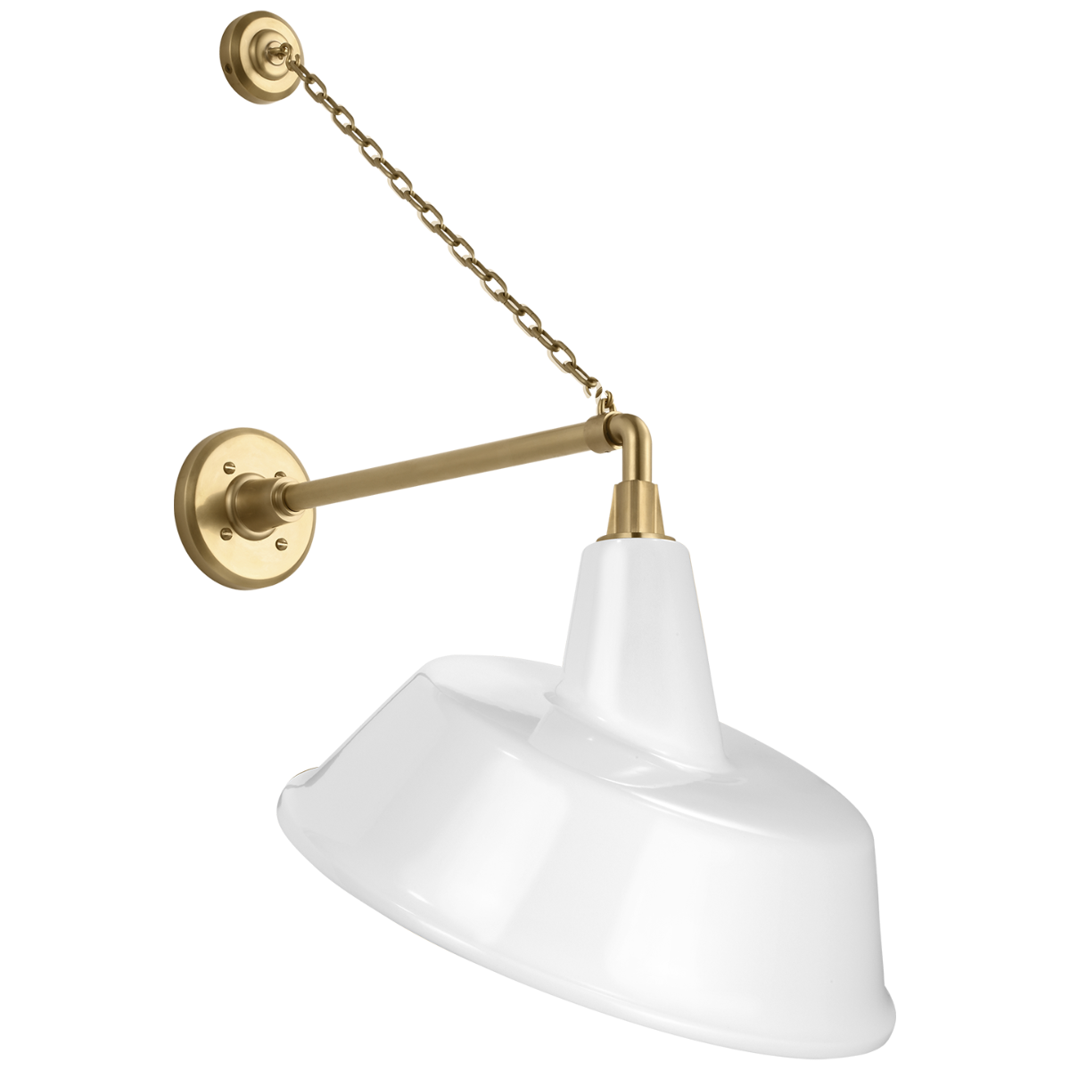 Academy 17.5" Anchored Mack Barn Light | Hand-Rubbed Antique Brass | 16 | 16" White Tilted Bowers Shade