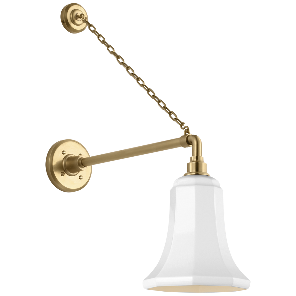 Academy 17.5" Anchored Mack Barn Light | Hand-Rubbed Antique Brass | 7.5 | 7.5" White Savannah Shade