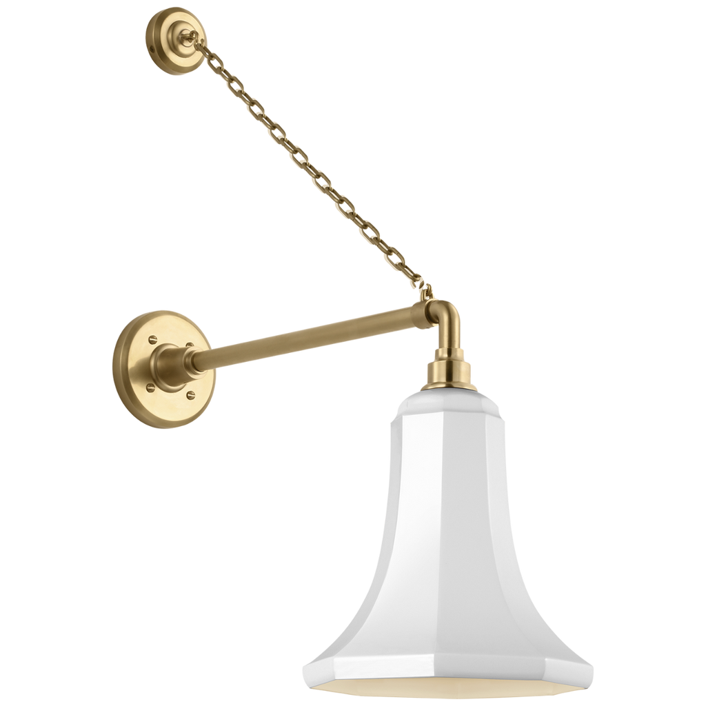 Academy 17.5" Anchored Mack Barn Light | Hand-Rubbed Antique Brass | 9.25 | 9.25" White Savannah Shade