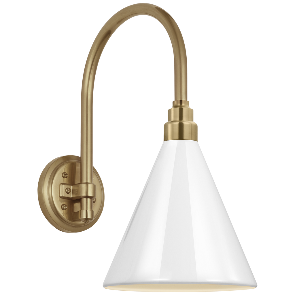 Academy 11" Arched Mack Barn Light | Hand-Rubbed Antique Brass | 9 | 9" White Conical Savannah Shade