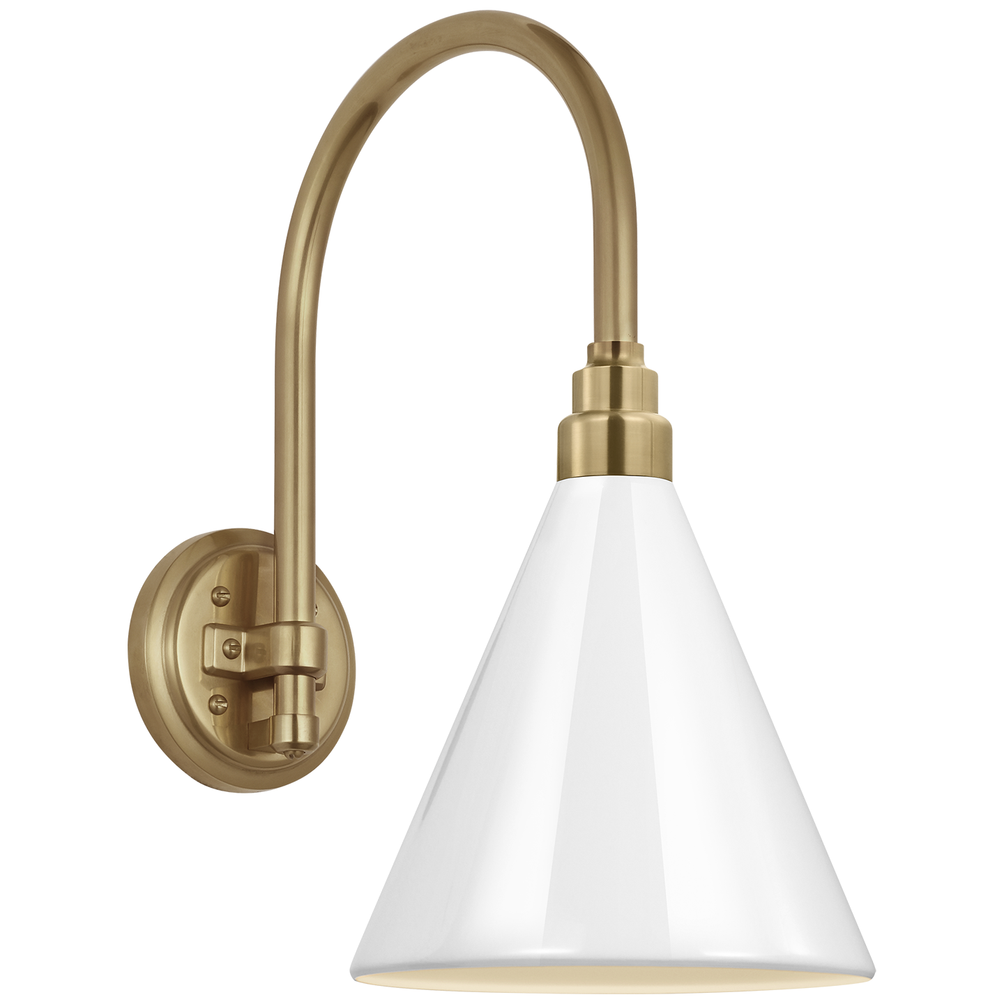Academy 11" Arched Mack Barn Light | Hand-Rubbed Antique Brass | 9 | 9" White Conical Savannah Shade