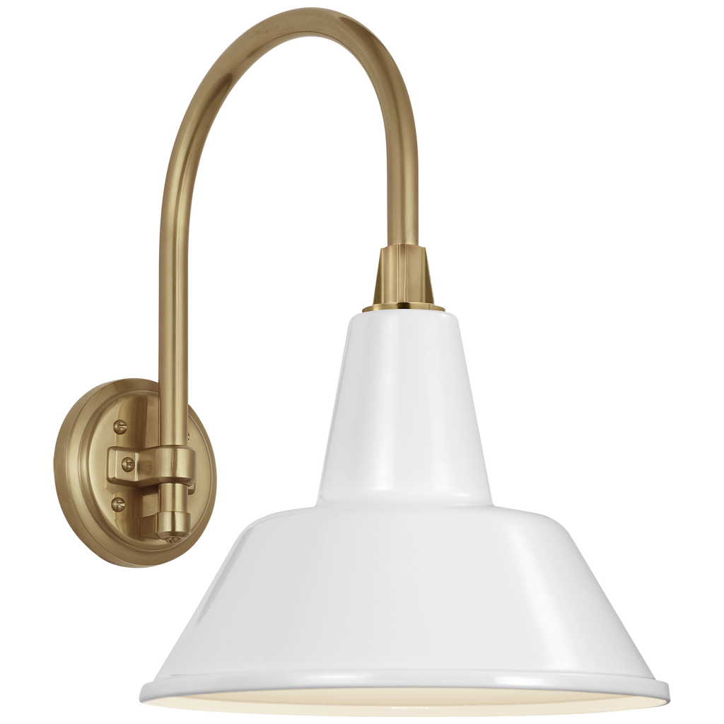 Academy 11" Arched Mack Barn Light | Hand-Rubbed Antique Brass | 12.5 | 12.5" White Bowers Shade