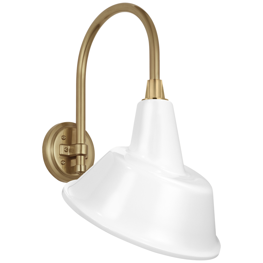 Academy 11" Arched Mack Barn Light | Hand-Rubbed Antique Brass | 12.5 | 12.5" White Tilted Tilted Bowers Shade