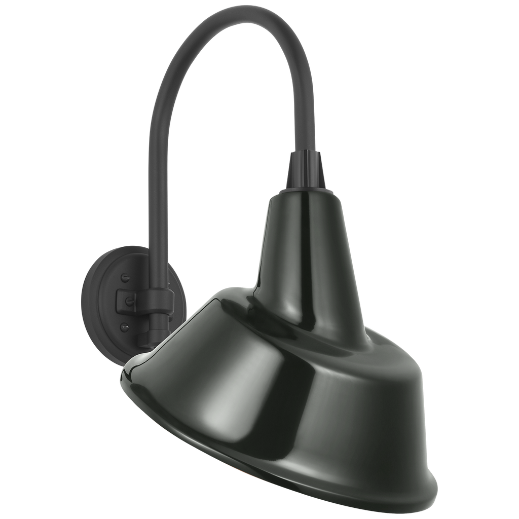 Academy 11" Arched Mack Barn Light | Matte Black | 12.5 | 12.5" Green Tilted Bowers Shade